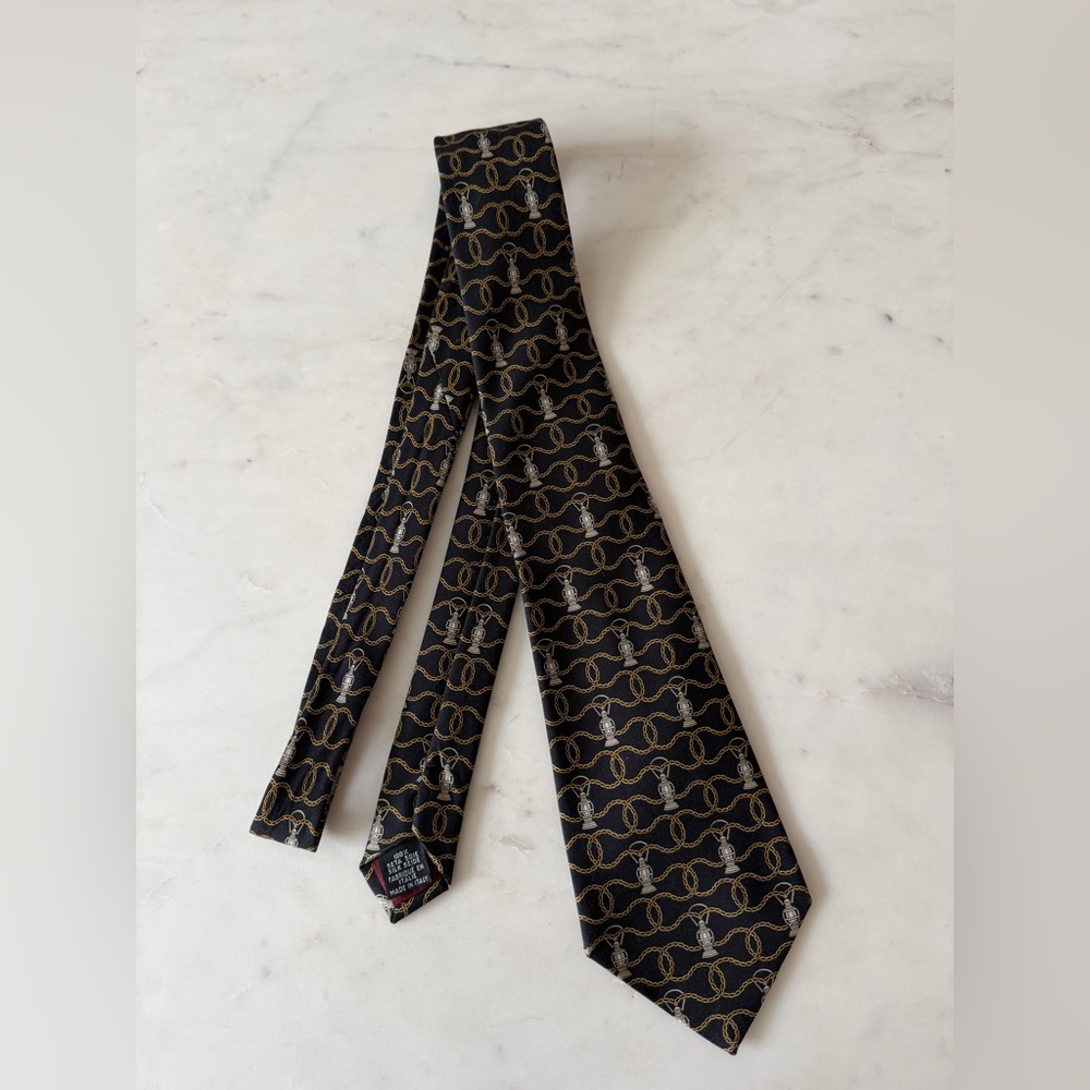 CHANEL Black and Gold Patterned Tie